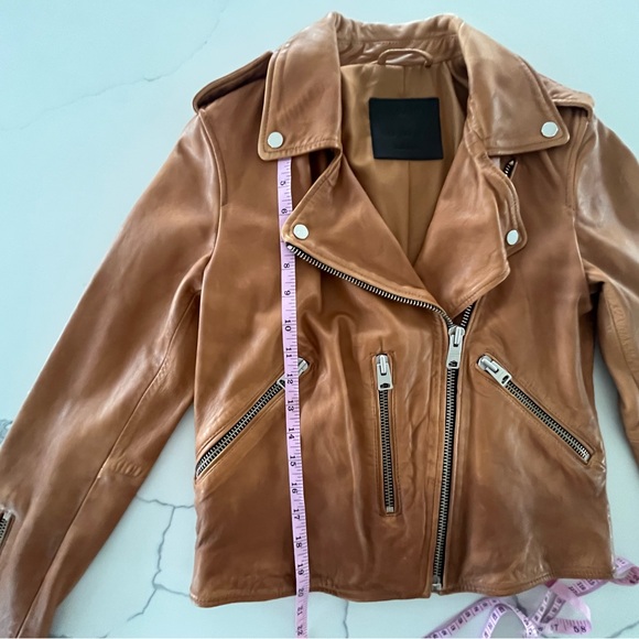 AllSaints Fern Dipdye Biker Sheep
Leather Moto Jacket Cognac Brown
Size US 4 - Picture 14 of 15